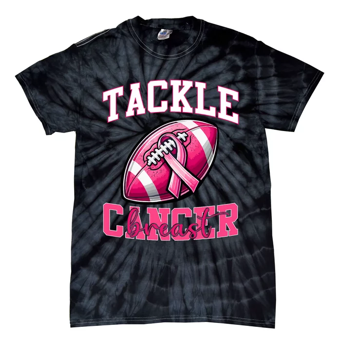 Tackle Breast Cancer Football Ribbon Cancer Awareness Tie-Dye T-Shirt