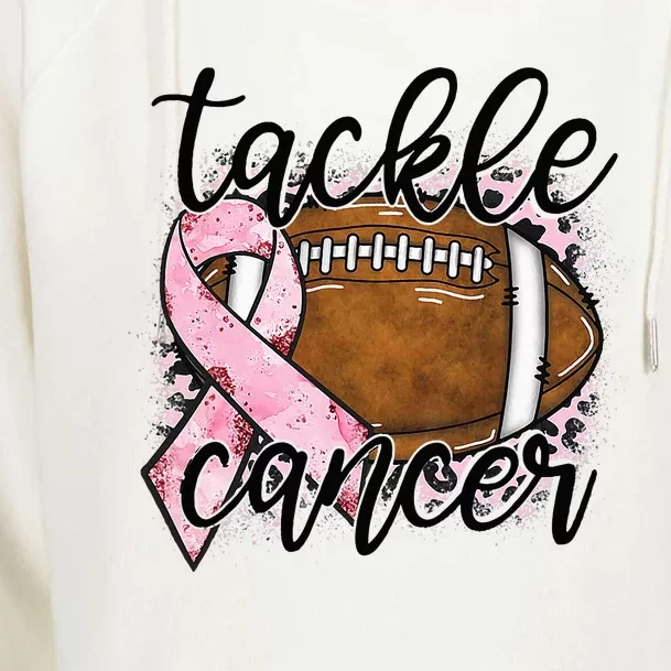 Tackle Breast Cancer Leopard Football Pink Ribbon Awareness Womens Funnel Neck Pullover Hood