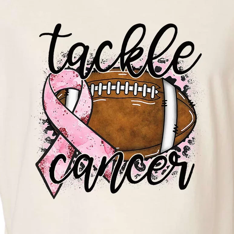 Tackle Breast Cancer Leopard Football Pink Ribbon Awareness Garment-Dyed Women's Muscle Tee