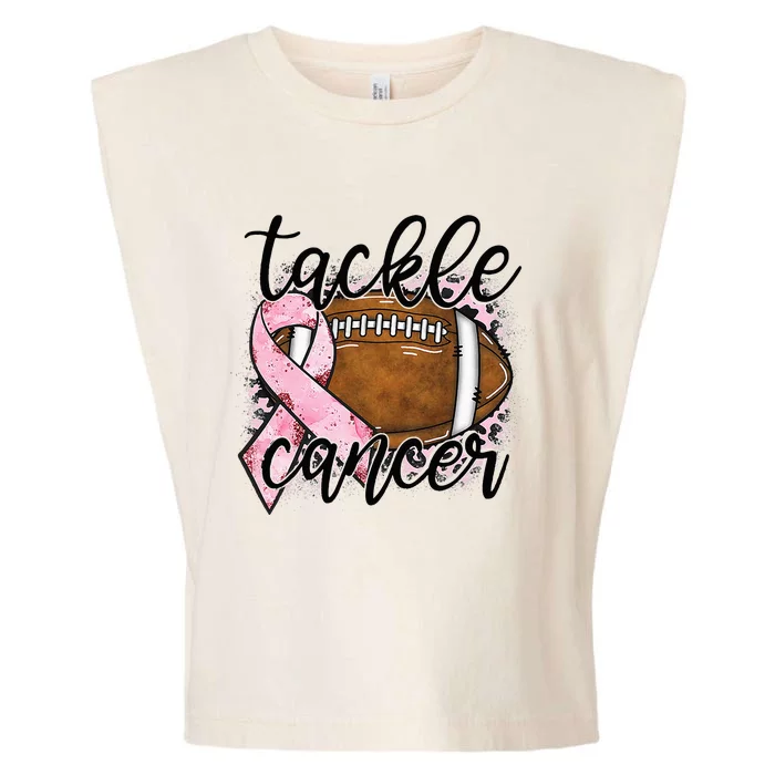 Tackle Breast Cancer Leopard Football Pink Ribbon Awareness Garment-Dyed Women's Muscle Tee