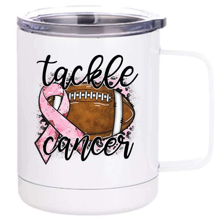 Tackle Breast Cancer Leopard Football Pink Ribbon Awareness Front & Back 12oz Stainless Steel Tumbler Cup