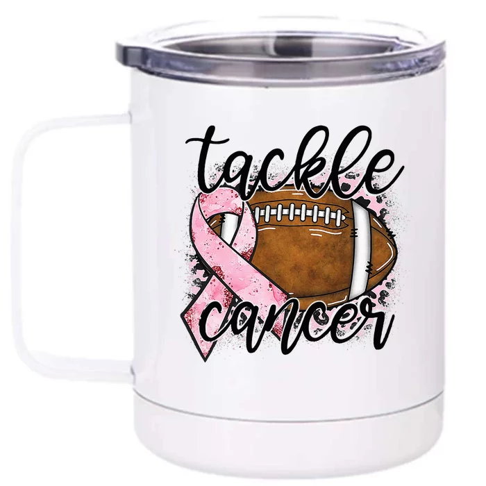 Tackle Breast Cancer Leopard Football Pink Ribbon Awareness Front & Back 12oz Stainless Steel Tumbler Cup