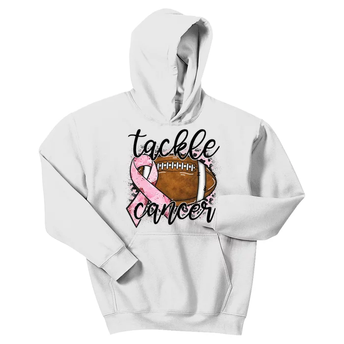 Tackle Breast Cancer Leopard Football Pink Ribbon Awareness Kids Hoodie