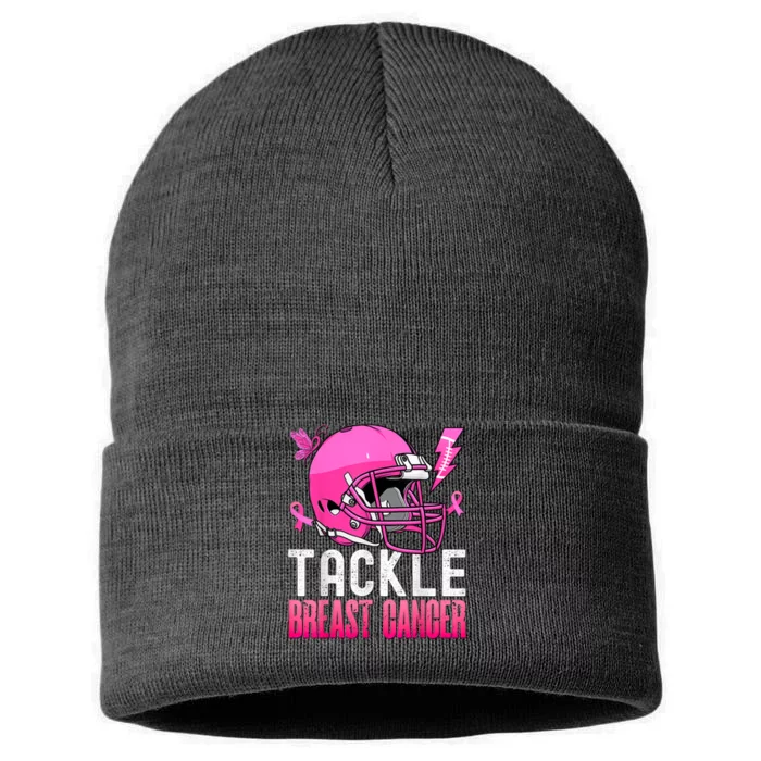 Tackle Breast Cancer Awareness Fighting American Football Sustainable Knit Beanie