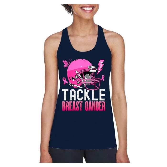 Tackle Breast Cancer Awareness Fighting American Football Women's Racerback Tank