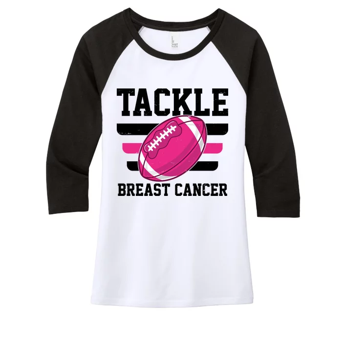 Tackle Breast Cancer Football Fan Women's Tri-Blend 3/4-Sleeve Raglan Shirt