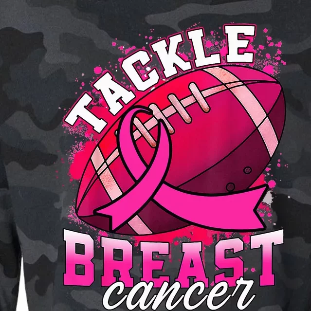 Tackle Breast Cancer Awareness Pink Ribbon Football Cropped Pullover Crew