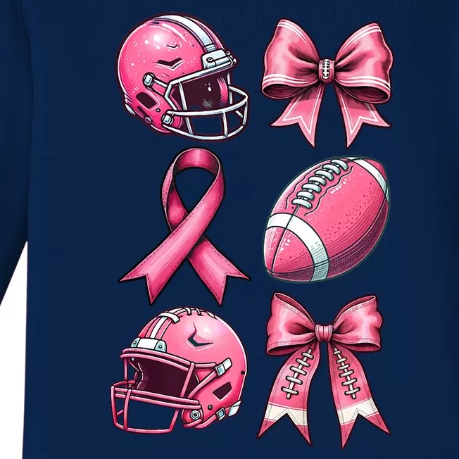 Tackle Breast Cancer Coquette Bow Football Ribbon Baby Long Sleeve Bodysuit