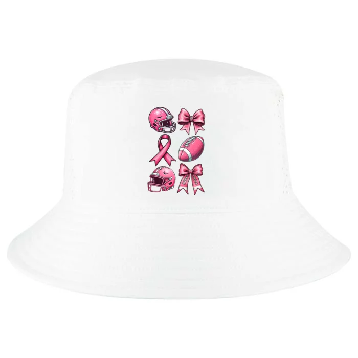 Tackle Breast Cancer Coquette Bow Football Ribbon Cool Comfort Performance Bucket Hat