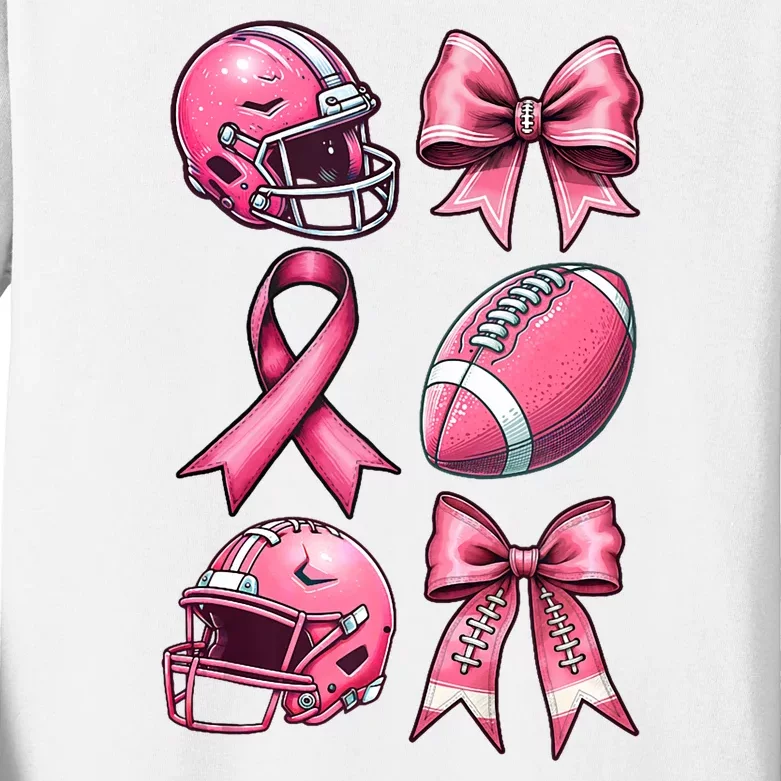 Tackle Breast Cancer Coquette Bow Football Ribbon Kids Long Sleeve Shirt