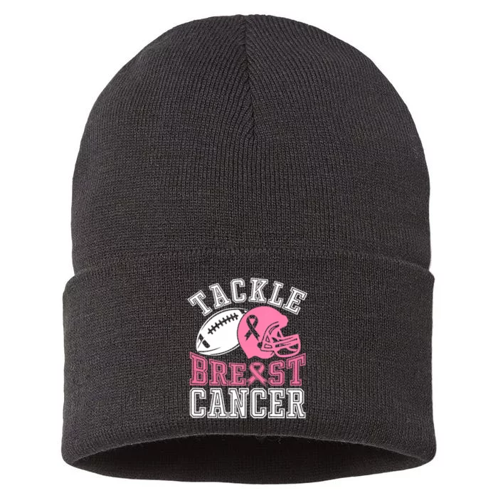 Tackle Breast Cancer Awareness Football Lover Sustainable Knit Beanie