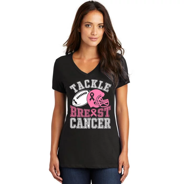 Tackle Breast Cancer Awareness Football Lover Women's V-Neck T-Shirt