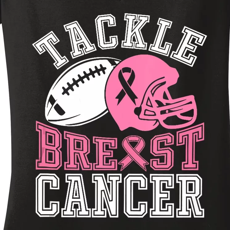 Tackle Breast Cancer Awareness Football Lover Women's V-Neck T-Shirt