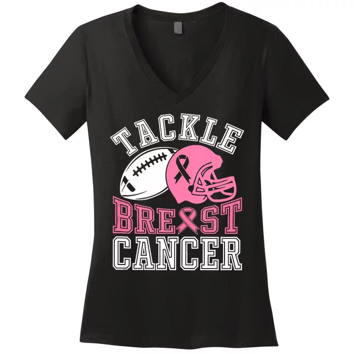 Tackle Breast Cancer Awareness Football Lover Women's V-Neck T-Shirt