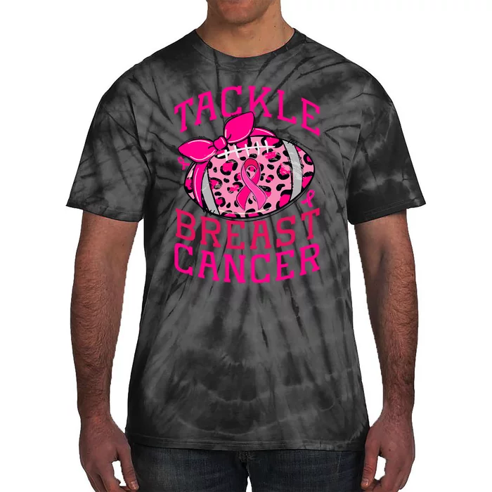 Tackle Breast Cancer Awareness Football Pink Ribbon Leopard Tie-Dye T-Shirt