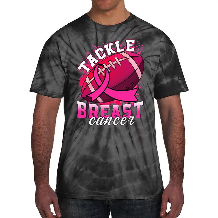 Tackle Breast Cancer Awareness Pink Ribbon Football Tie-Dye T-Shirt