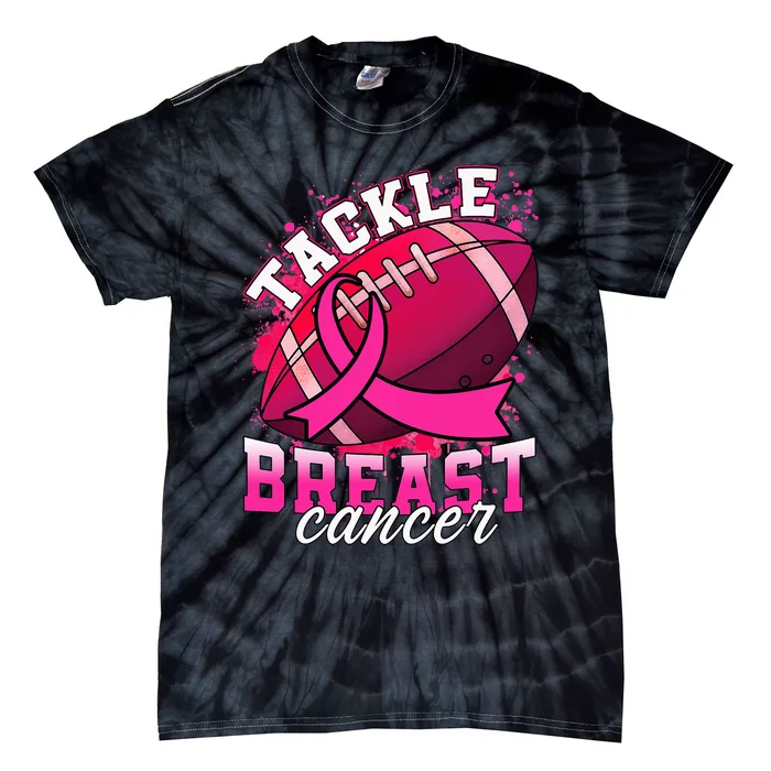 Tackle Breast Cancer Awareness Pink Ribbon Football Tie-Dye T-Shirt