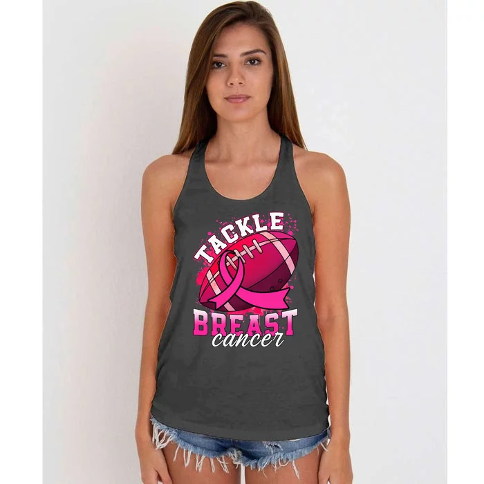 Tackle Breast Cancer Awareness Pink Ribbon Football Women's Knotted Racerback Tank