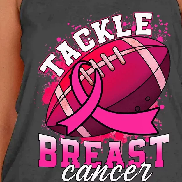 Tackle Breast Cancer Awareness Pink Ribbon Football Women's Knotted Racerback Tank