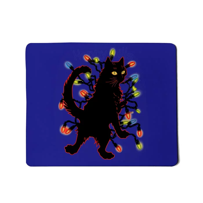 The Black Cat Standing With Christmas String Lights Gift Mousepad