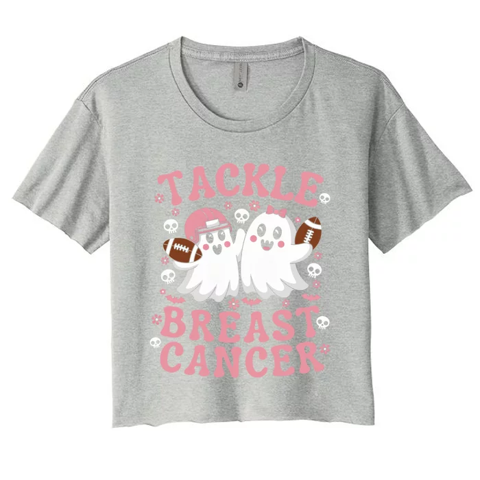 Tackle Breast Cancer Awareness Football Ghost Halloween Meaningful Gift Women's Crop Top Tee