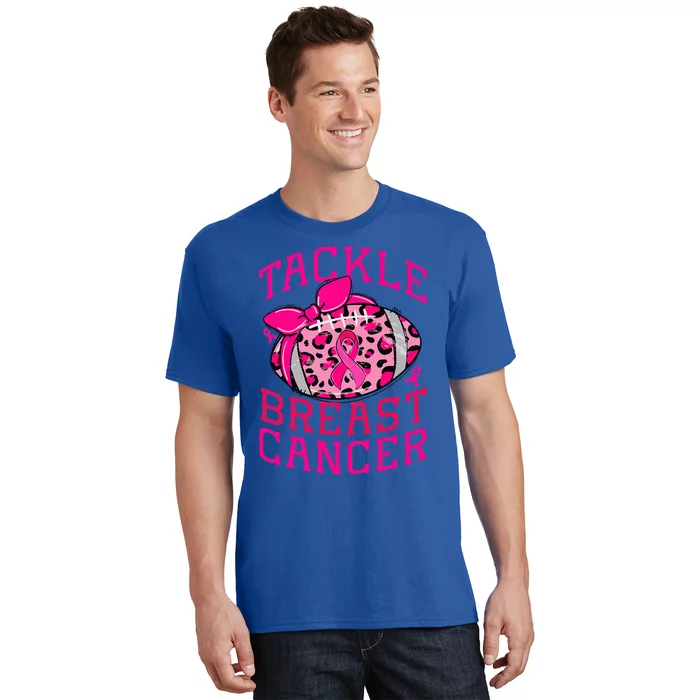 Tackle Breast Cancer Awareness Football Pink Ribbon Leopard T-Shirt