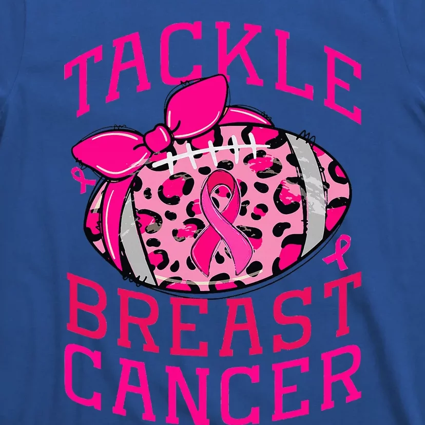 Tackle Breast Cancer Awareness Football Pink Ribbon Leopard T-Shirt