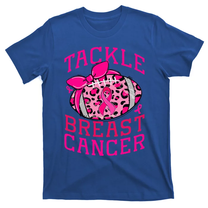 Tackle Breast Cancer Awareness Football Pink Ribbon Leopard T-Shirt