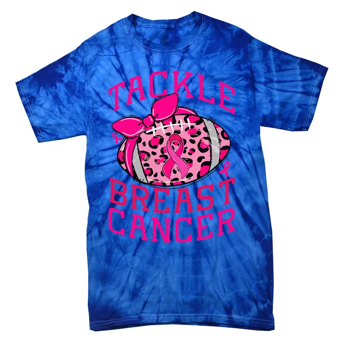 Tackle Breast Cancer Awareness Football Pink Ribbon Leopard Tie-Dye T-Shirt