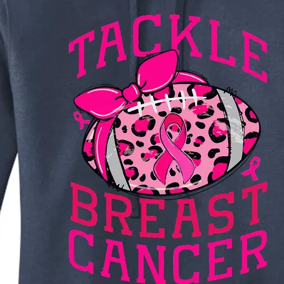 Tackle Breast Cancer Awareness Football Pink Ribbon Leopard Women's Pullover Hoodie