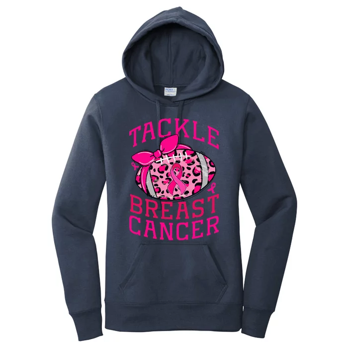 Tackle Breast Cancer Awareness Football Pink Ribbon Leopard Women's Pullover Hoodie