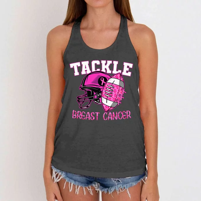 Tackle Breast Cancer Awareness American Footballribbon Women's Knotted Racerback Tank