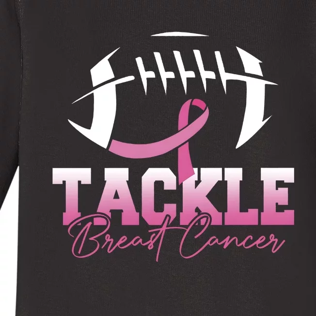 Tackle Breast Cancer Awareness Football Mom Pink Ribbon Baby Long Sleeve Bodysuit