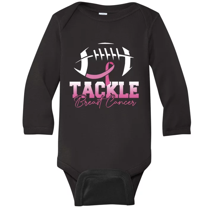 Tackle Breast Cancer Awareness Football Mom Pink Ribbon Baby Long Sleeve Bodysuit