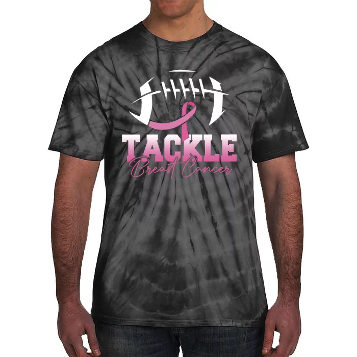 Tackle Breast Cancer Awareness Football Mom Pink Ribbon Tie-Dye T-Shirt