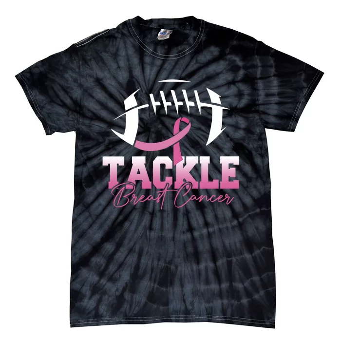 Tackle Breast Cancer Awareness Football Mom Pink Ribbon Tie-Dye T-Shirt