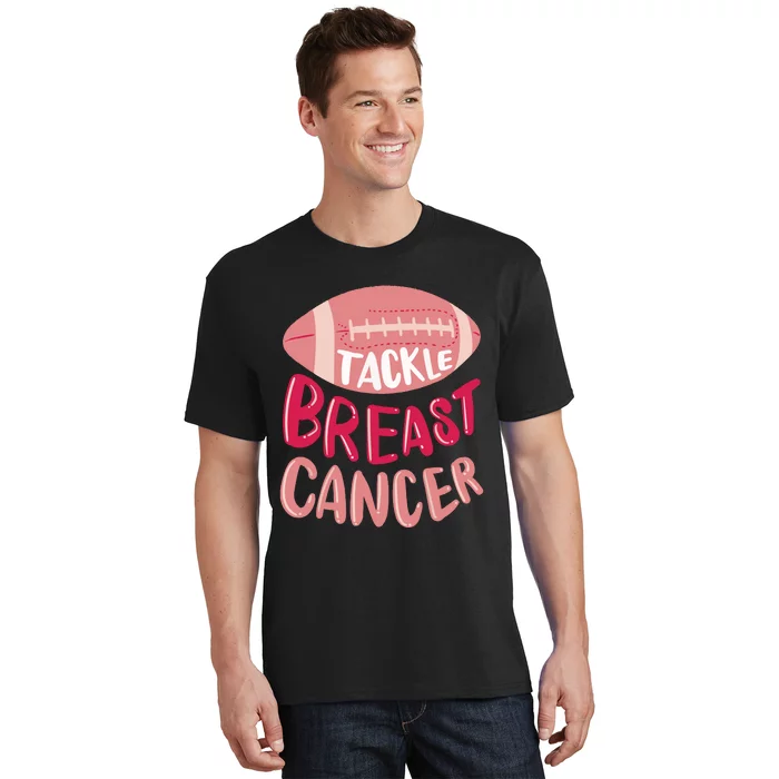 Tackle Breast Cancer Awareness Football Pink Ribbon T-Shirt