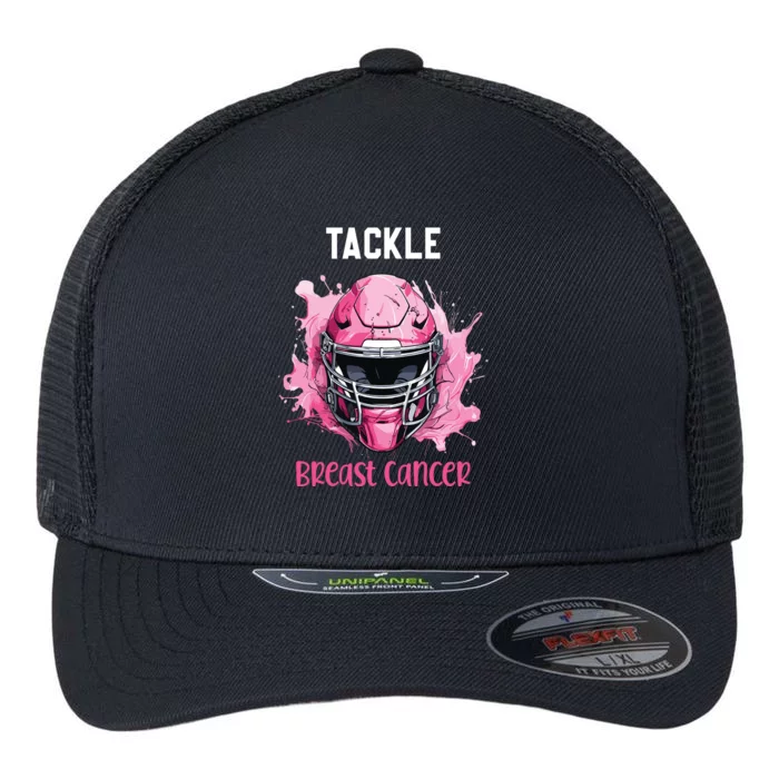 Tackle Breast Cancer Awareness Pink Ribbon Football Boy Kids Flexfit Unipanel Trucker Cap