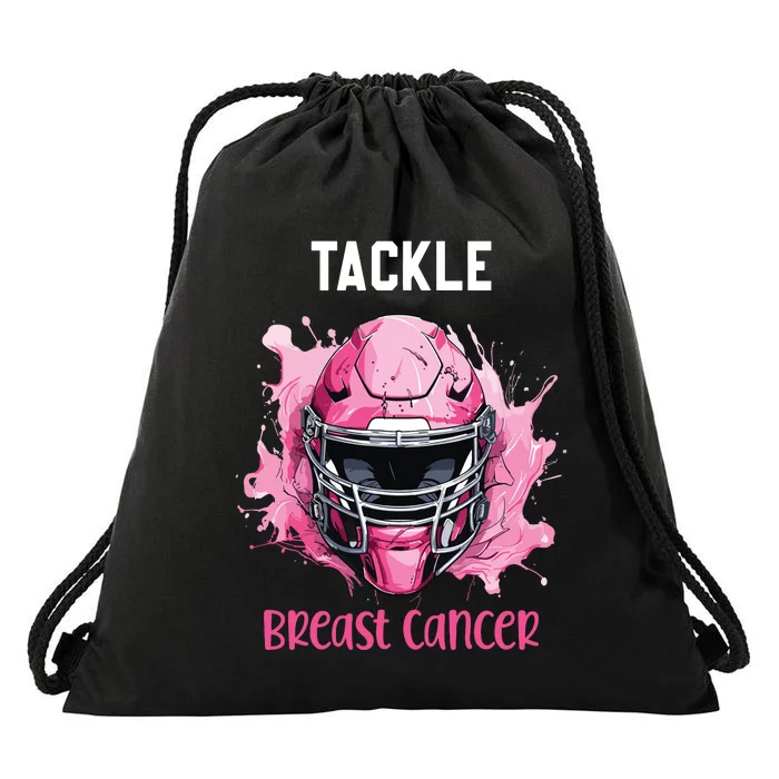 Tackle Breast Cancer Awareness Pink Ribbon Football Boy Kids Drawstring Bag