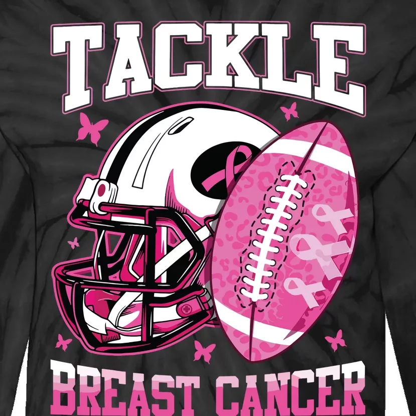 Tackle Breast Cancer Awareness Pink Ribbon Football Boy Kids Tie-Dye Long Sleeve Shirt