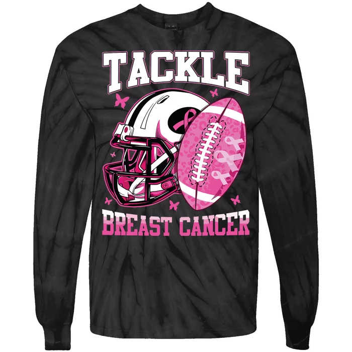 Tackle Breast Cancer Awareness Pink Ribbon Football Boy Kids Tie-Dye Long Sleeve Shirt