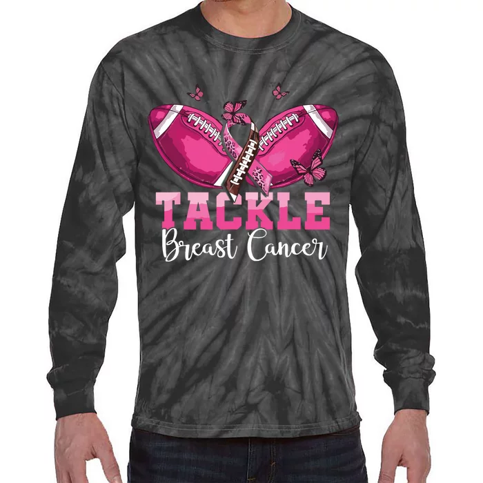 Tackle Breast Cancer Warrior Football Pink Ribbon Boy Teens Tie-Dye Long Sleeve Shirt