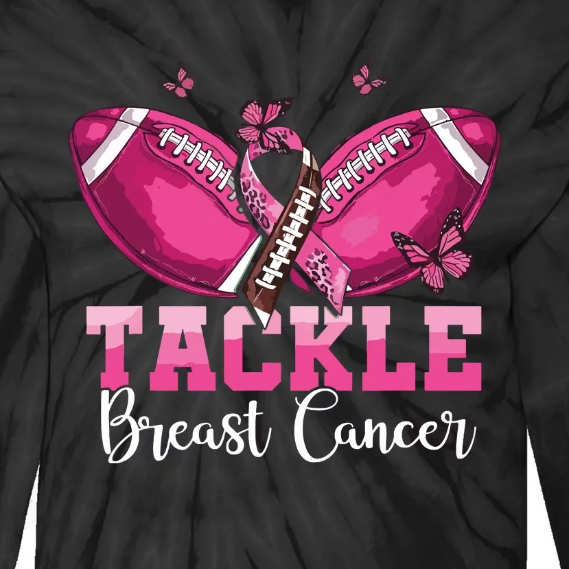 Tackle Breast Cancer Warrior Football Pink Ribbon Boy Teens Tie-Dye Long Sleeve Shirt