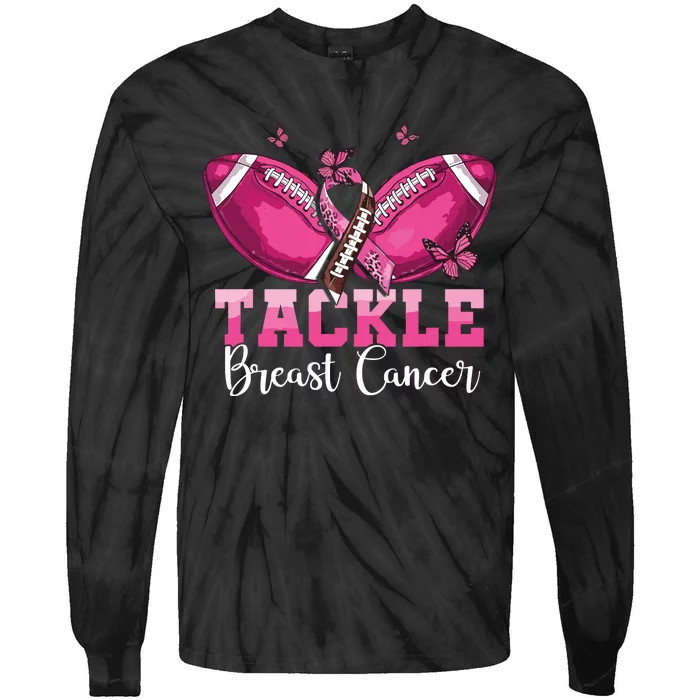 Tackle Breast Cancer Warrior Football Pink Ribbon Boy Teens Tie-Dye Long Sleeve Shirt