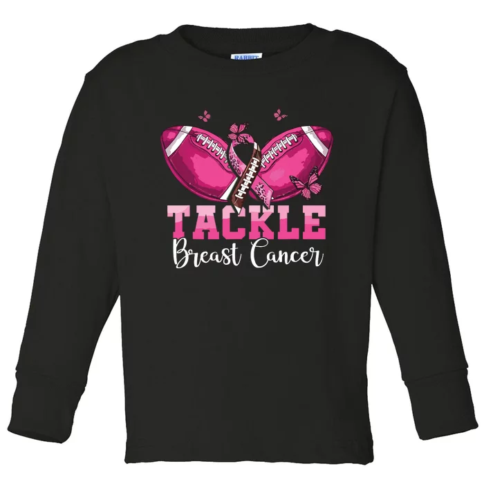 Tackle Breast Cancer Warrior Football Pink Ribbon Boy Teens Toddler Long Sleeve Shirt