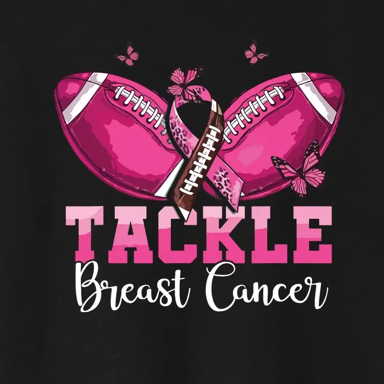 Tackle Breast Cancer Warrior Football Pink Ribbon Boy Teens Women's Crop Top Tee