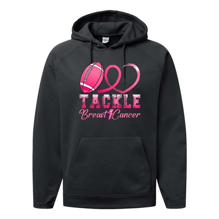 Tackle Breast Cancer Awareness Football Pink Ribbon Performance Fleece Hoodie