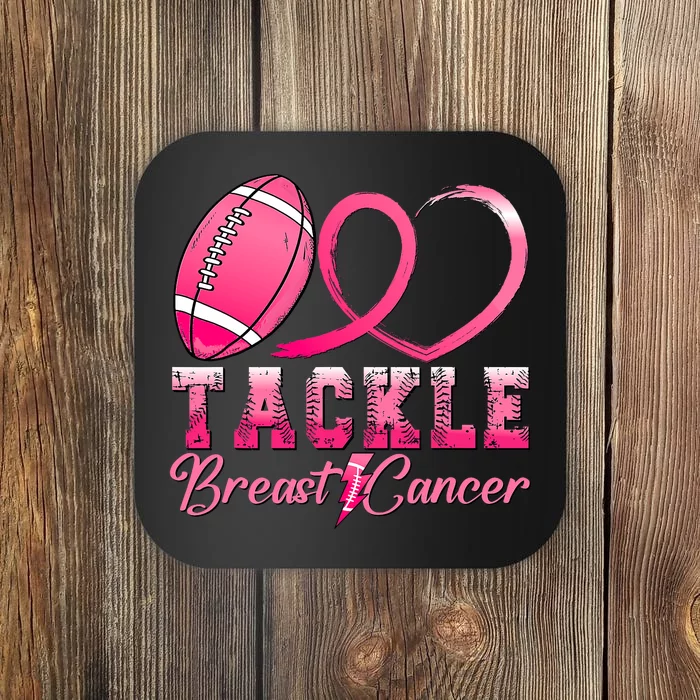 Tackle Breast Cancer Awareness Football Pink Ribbon Coaster