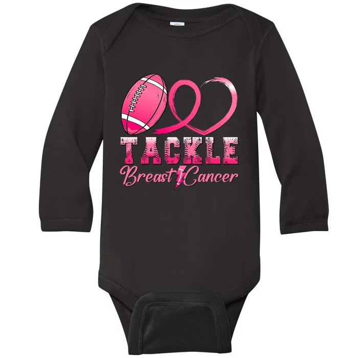 Tackle Breast Cancer Awareness Football Pink Ribbon Baby Long Sleeve Bodysuit