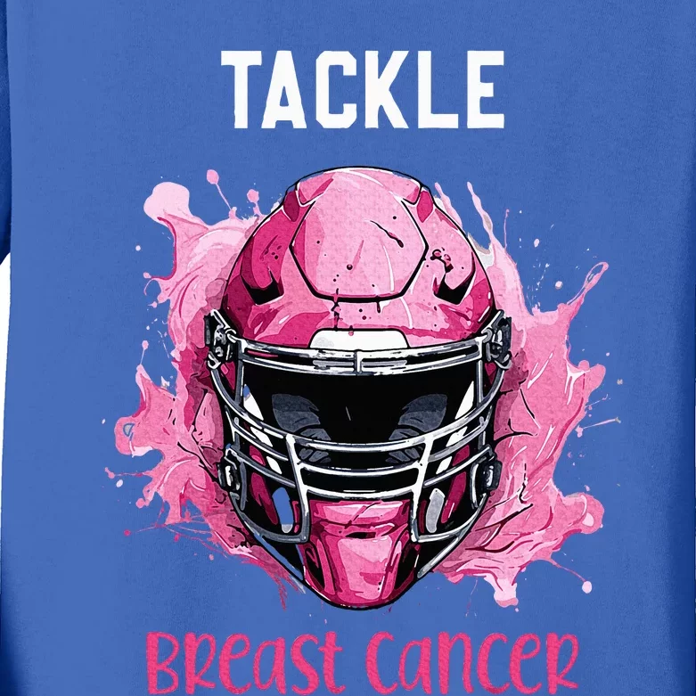 Tackle Breast Cancer Awareness Pink Ribbon Football Kids Long Sleeve Shirt